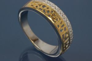 Ring bicolor 925/- Silver rhodium plated / partially gold plated, with white Cubic Zirconia