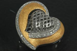 Ring Heart with undergallery 925/- Silver rhodium plated / partially gold plated, with white Cubic Zirconia