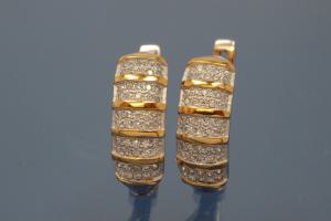 Earring 925/- silver approx sizes H 17,5mm, B 6,5mm rhodium plated / partially gold plated with Zirconia with security leverback