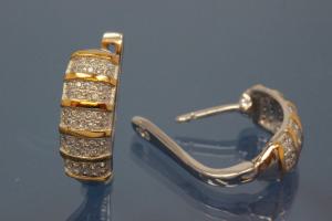 Earring 925/- silver approx sizes H 17,5mm, B 6,5mm rhodium plated / partially gold plated with Zirconia with security leverback