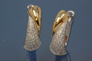 Earring 925/- silver approx sizes H 18,0mm, B 6,5mm rhodium plated / partially gold plated with Zirconia with security leverback
