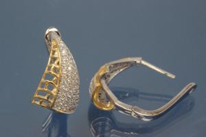 Earring with security leverback 925/- silver approx sizes H 19,0mm, B11,5mm rhodium plated / partially gold plated with Zirconia.