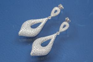 Ear post Two open Teardrop 925/- Silber rhodium plated, approx size length 43,0mm, wide 15,0mm, thickness 5,1mm,