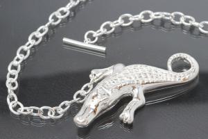 Collier Krokodil plastisch hohl 925/- Silber mit Rundankerkette und Knebelverschluß