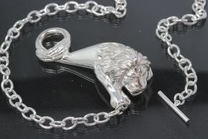 Necklace Lion hollow 925/- Silver with round anchor chain and toggle clasp