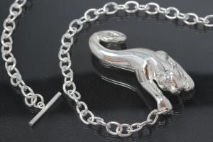 Collier Puma plastisch hohl 925/- Silber mit Rundankerkette und Knebelverschluß
